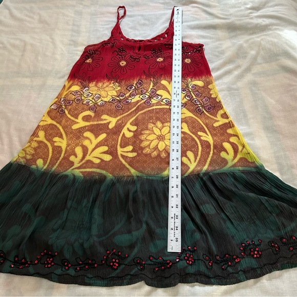 VTG Just Cruisin women Free size rayon sun dress tiered Bohemian Hippie unique - Picture 9 of 9